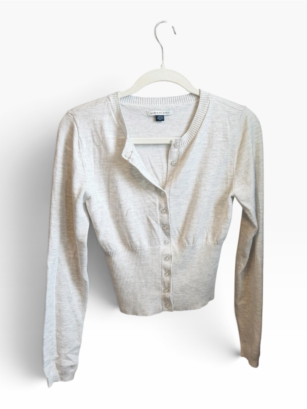 American Eagle Outfitters Light Gray Button-Front Cropped Cardigan
